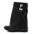 GIVENCHY GRAINED CALFSKIN SHARK LOCK BIKER KNEE BOOT BLACK