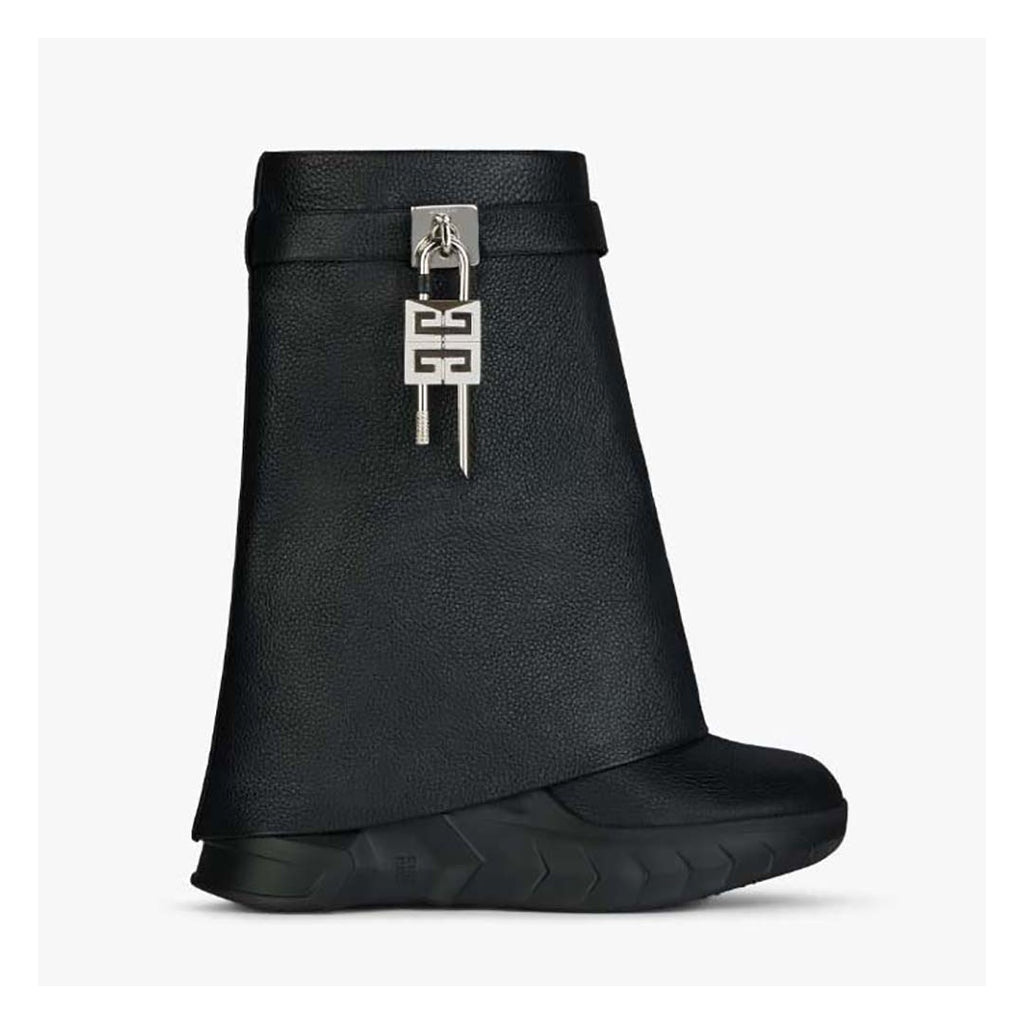 GIVENCHY GRAINED CALFSKIN SHARK LOCK BIKER KNEE BOOT BLACK