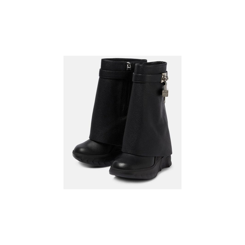 GIVENCHY GRAINED CALFSKIN SHARK LOCK BIKER KNEE BOOT BLACK