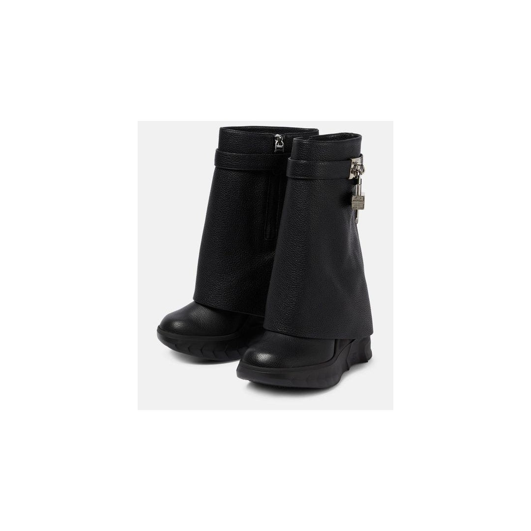 GIVENCHY GRAINED CALFSKIN SHARK LOCK BIKER KNEE BOOT BLACK