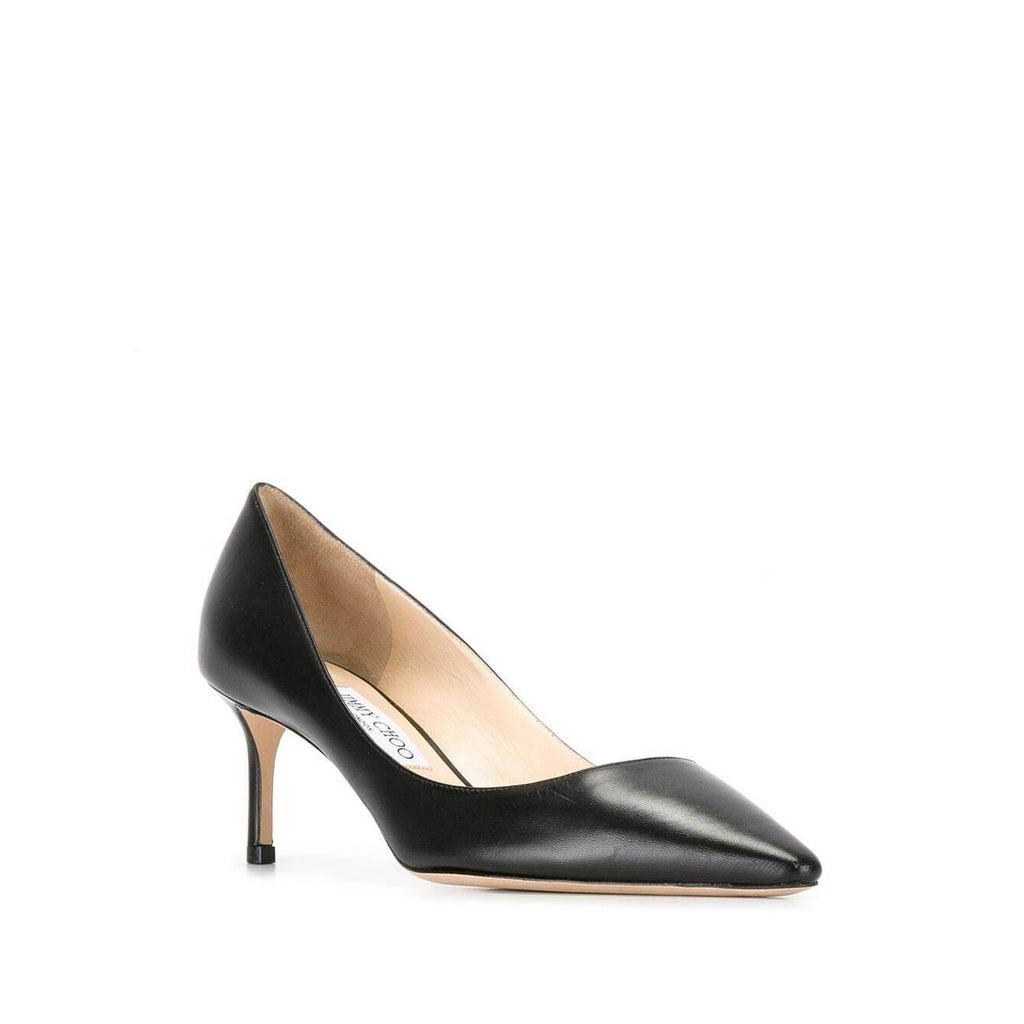 JIMMY CHOO ROMY POINTED TOE LEATHER PUMPS BLACK