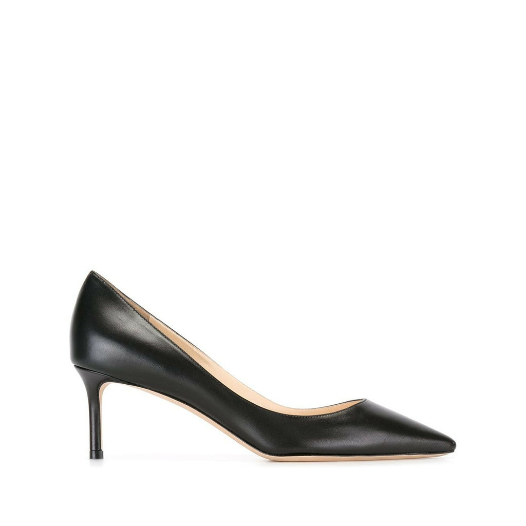 JIMMY CHOO ROMY POINTED TOE LEATHER PUMPS BLACK