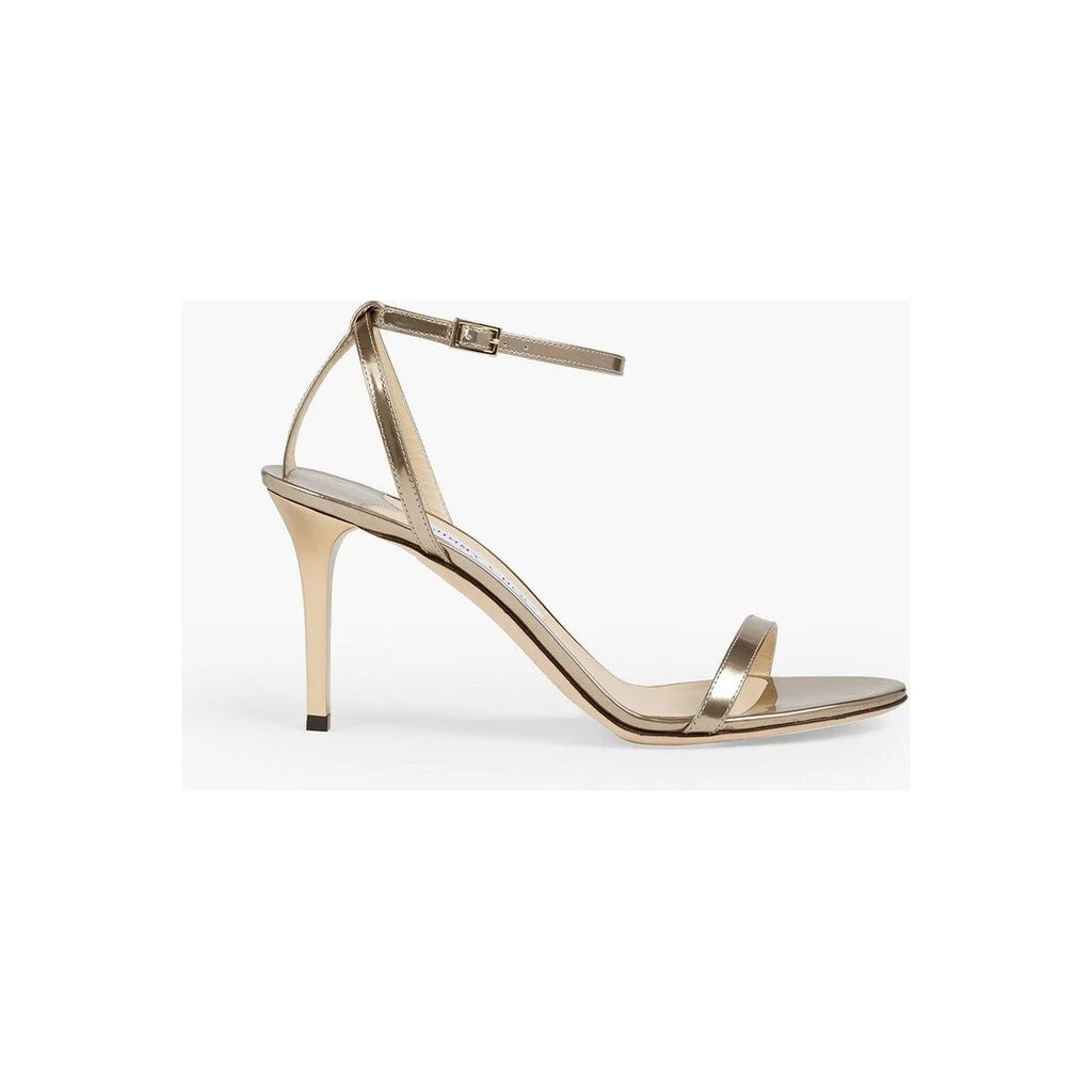 JIMMY CHOO MINNY LIQUID MIRROR LEATHER SANDALS GOLD