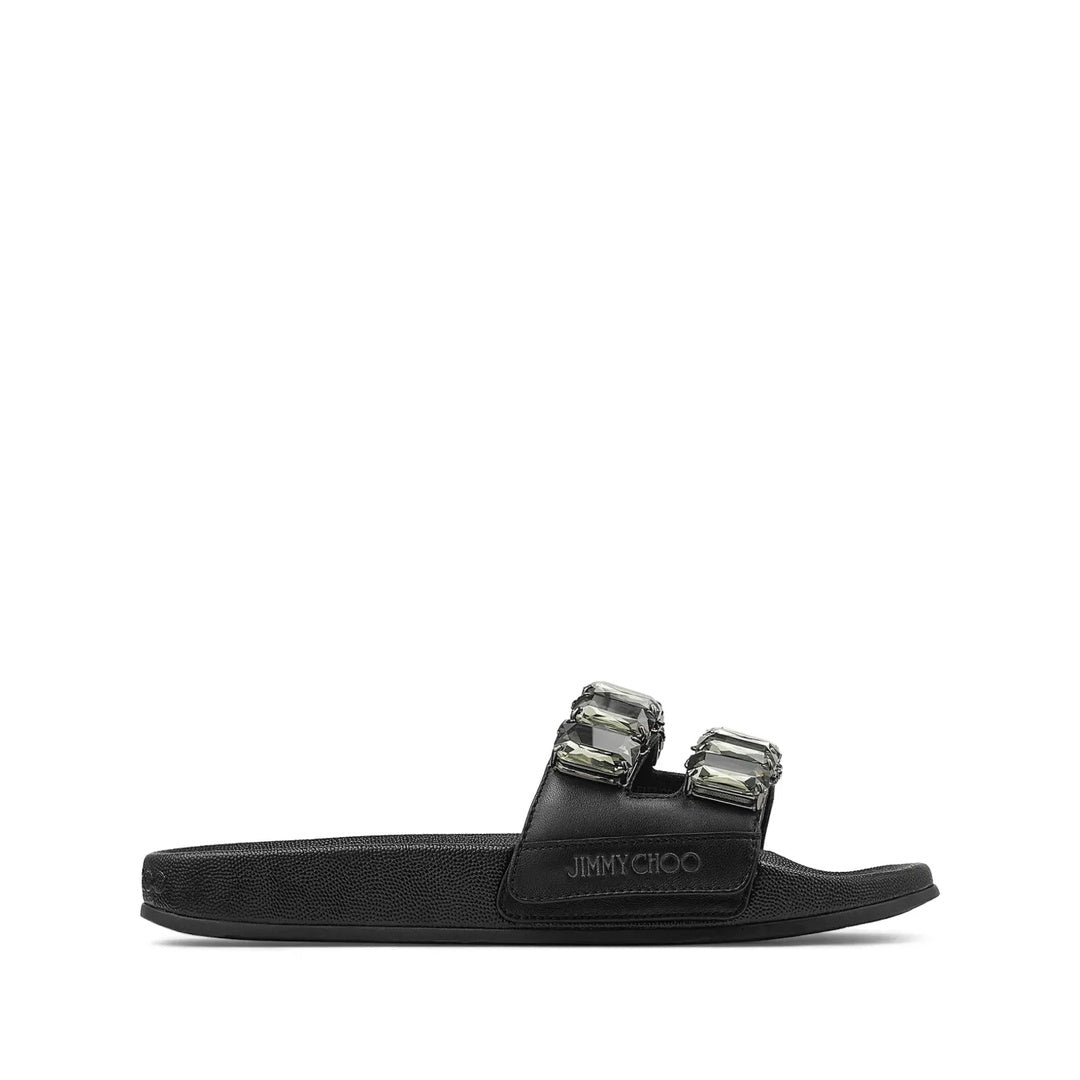 JIMMY CHOO VIOLA CRYSTAL EMBELLISHED SANDALS BLACK