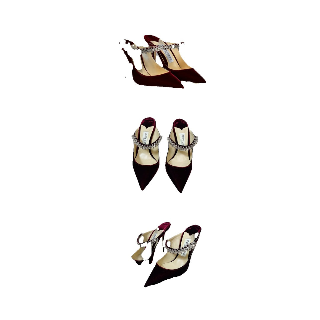 JIMMY CHOO BING CRYSTAL-EMBELLISHED VELVET MULES RED