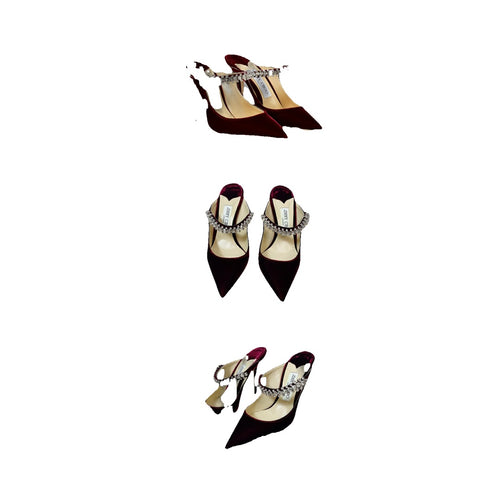 JIMMY CHOO BING CRYSTAL-EMBELLISHED VELVET MULES RED