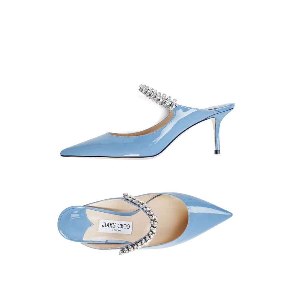 JIMMY CHOO BING SUEDE CRYSTAL MULES BLUE