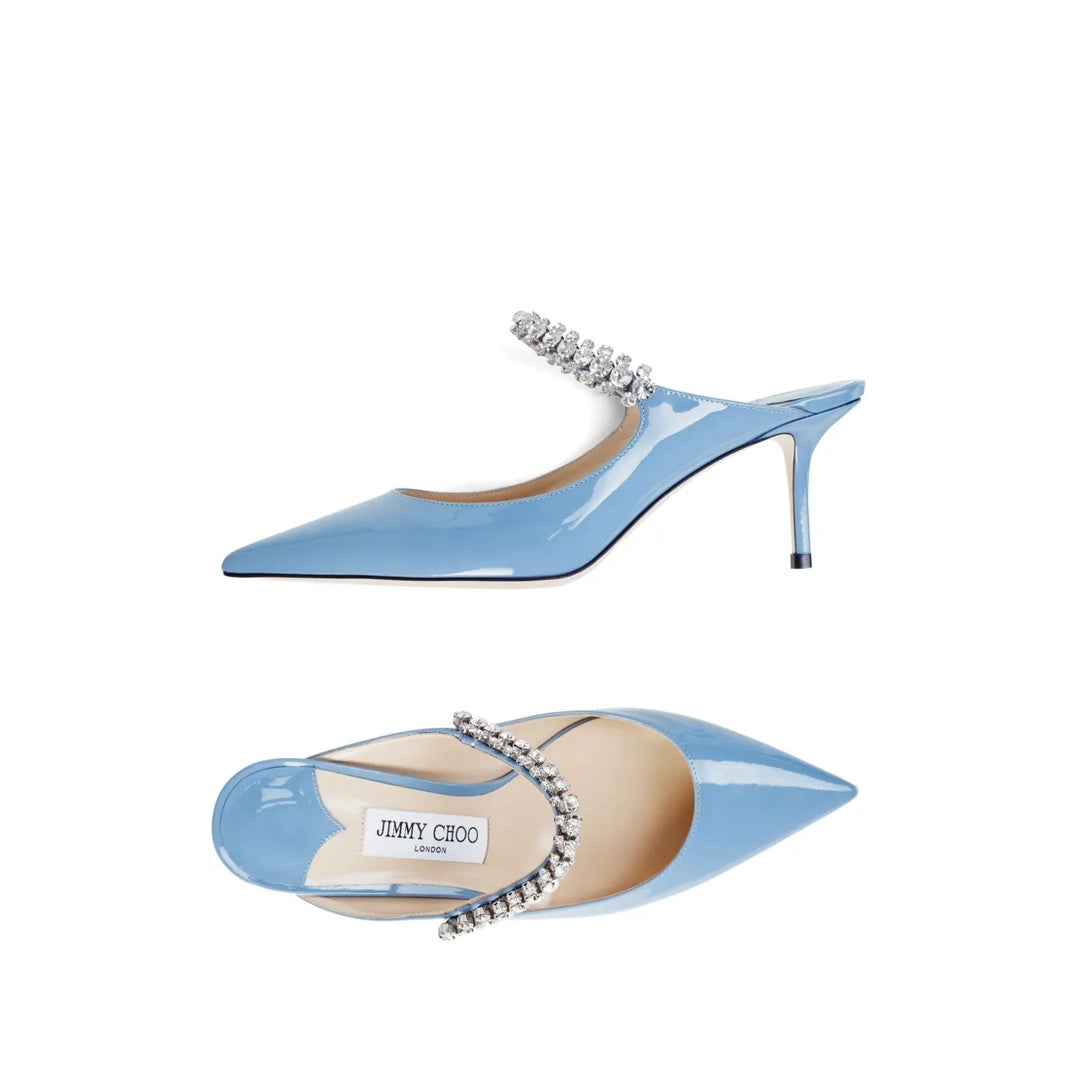 JIMMY CHOO BING SUEDE CRYSTAL MULES BLUE