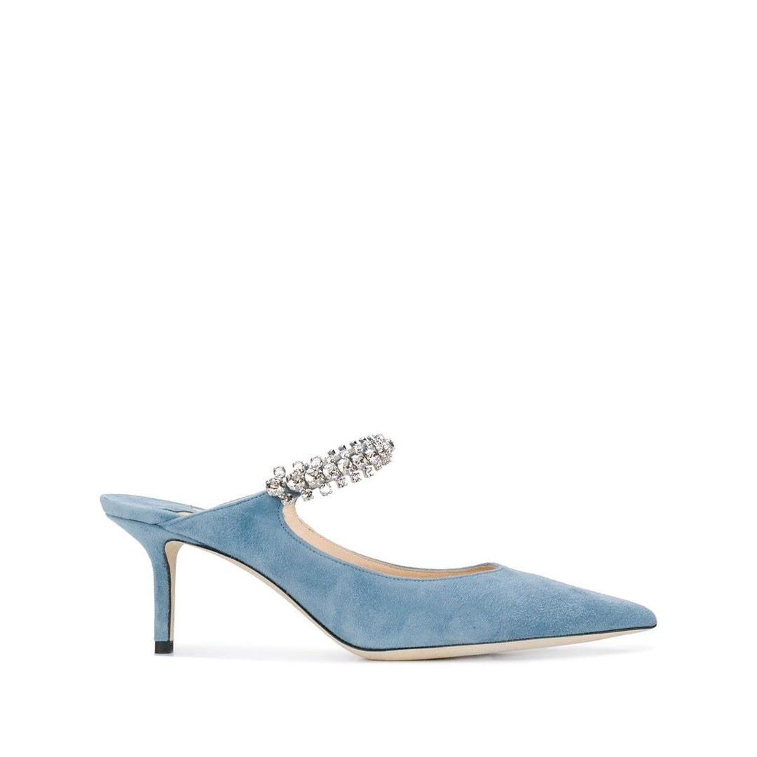 JIMMY CHOO BING SUEDE CRYSTAL MULES BLUE