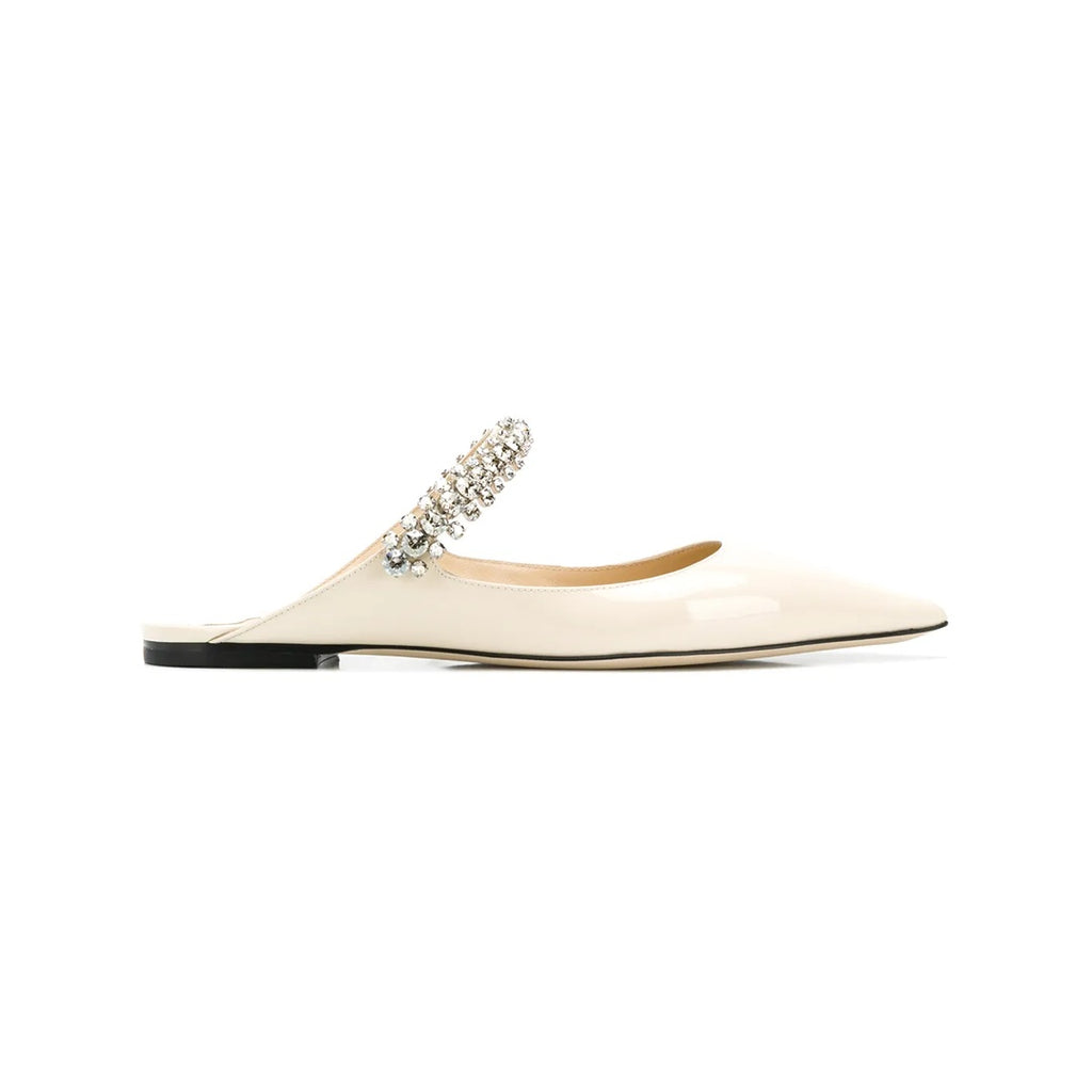 JIMMY CHOO BING FLAT CRYSTAL MULES WHITE