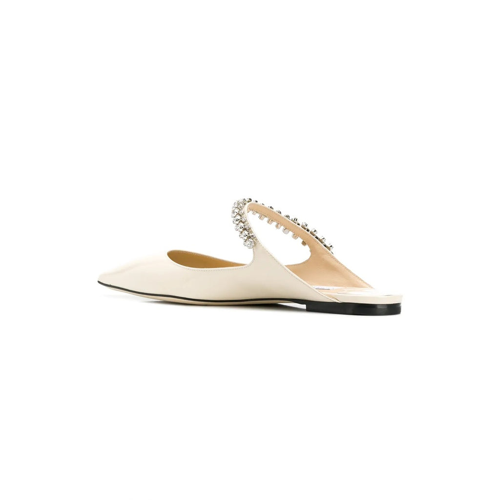 JIMMY CHOO BING FLAT CRYSTAL MULES WHITE