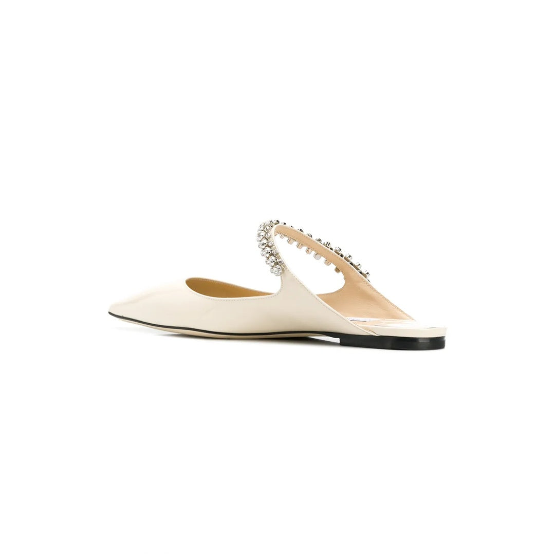 JIMMY CHOO BING FLAT CRYSTAL MULES WHITE