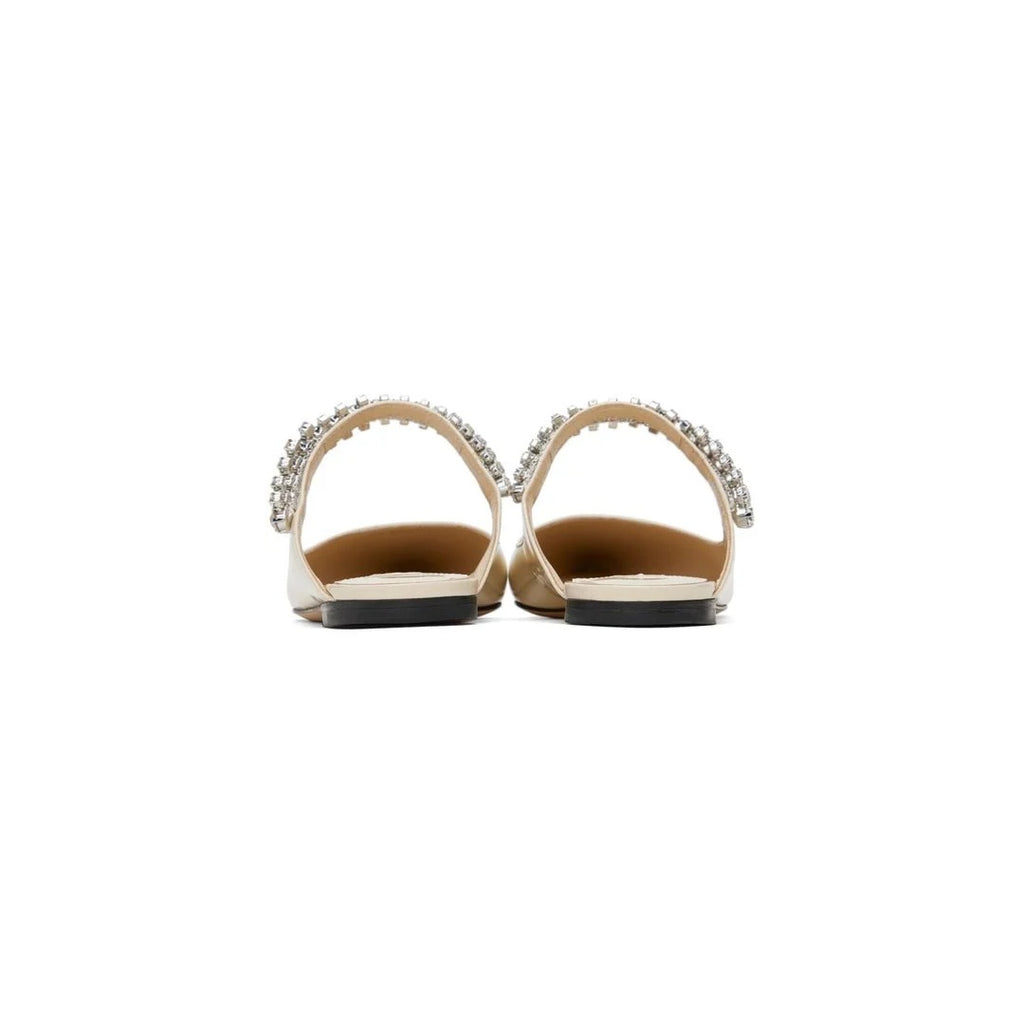 JIMMY CHOO BING FLAT CRYSTAL MULES WHITE