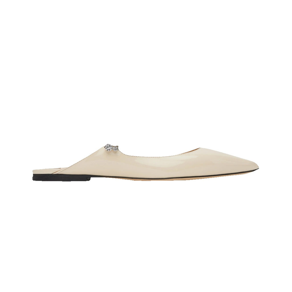 JIMMY CHOO BING FLAT CRYSTAL MULES WHITE