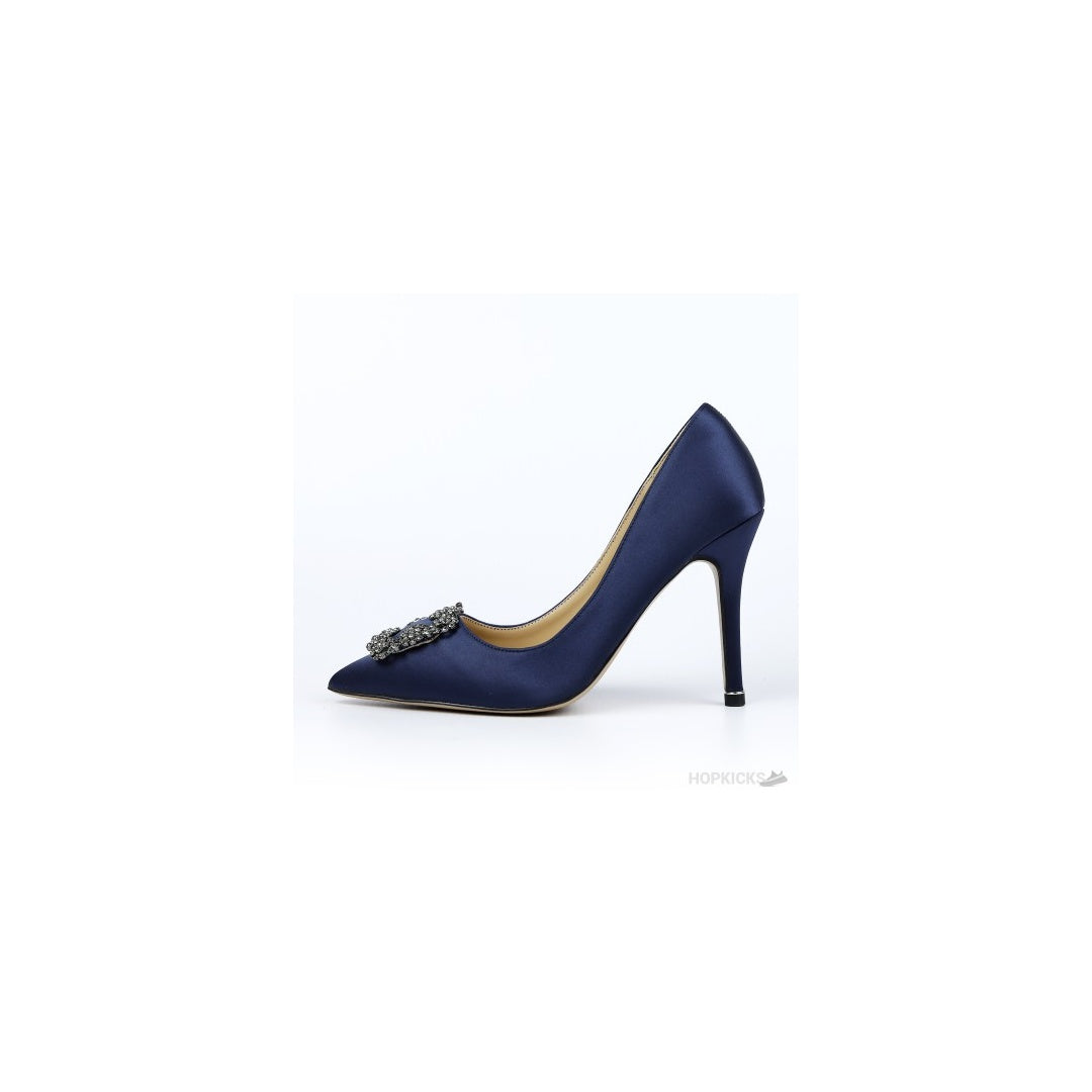 MANOLO BLAHNIK HANGISI SATIN PUMP NAVY