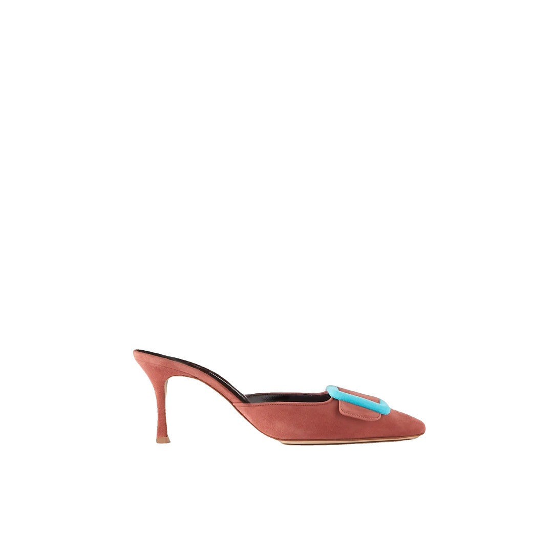 MANOLO BLAHNIK MAYSALE SUEDE MULES BLUE