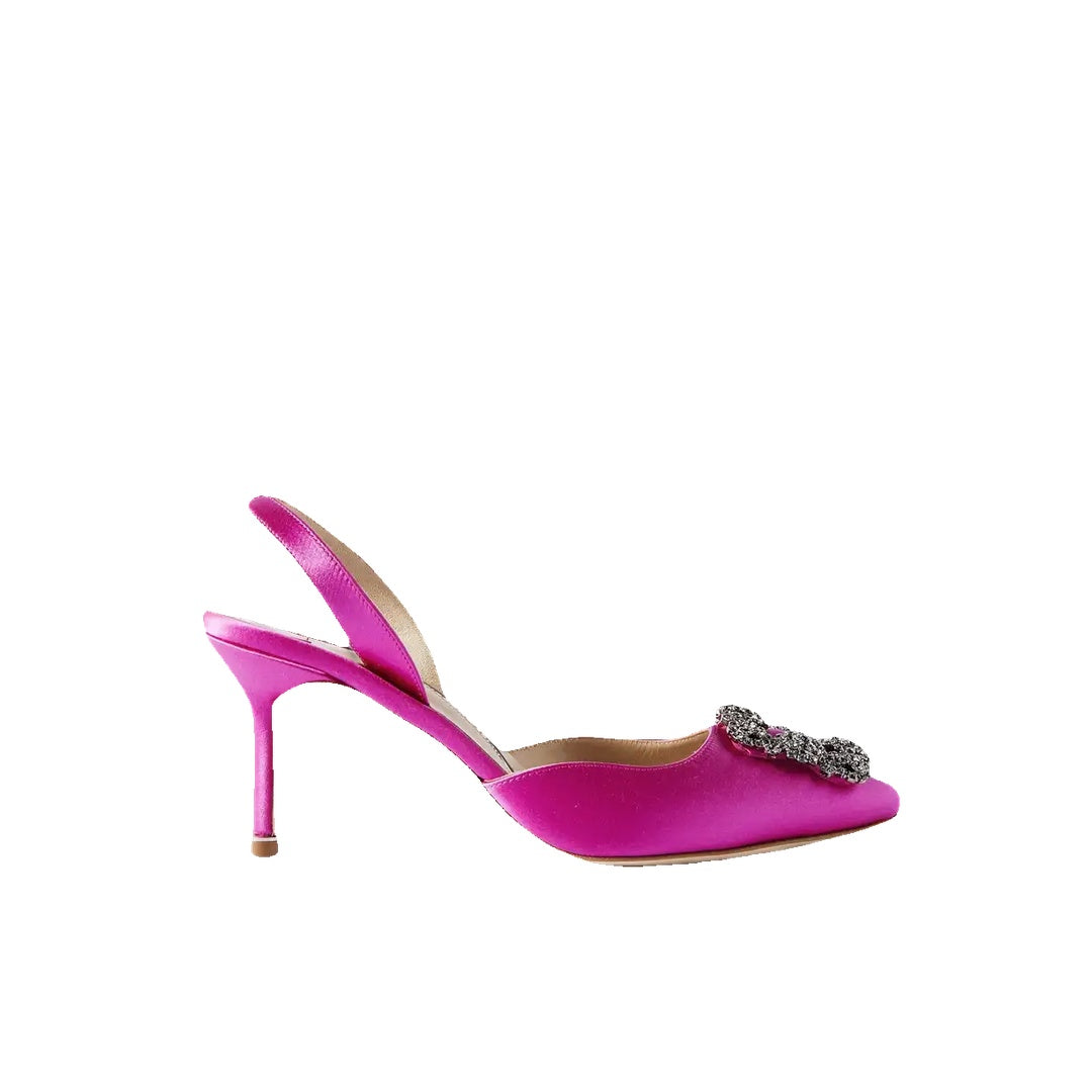 MANOLO BLAHNIK GIBSLI EMBELLISHED CREPE SLINGBACK PUMPS PINK