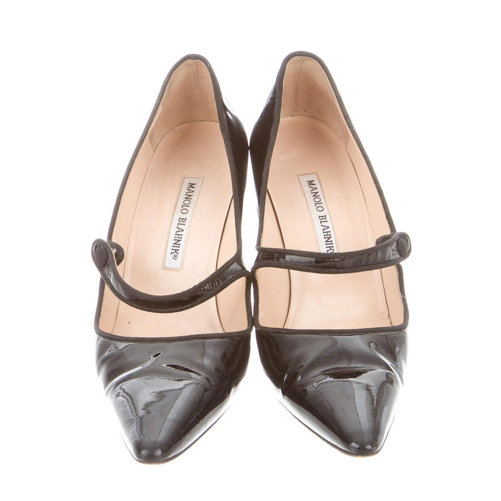 MANOLO BLAHNIK CAMPARIBA POINTED TOE MARY JANE PUMP BLACK
