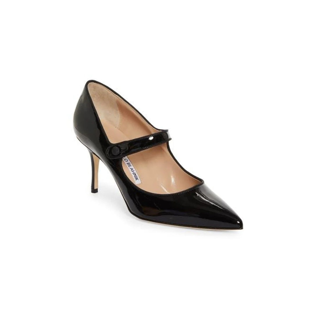 MANOLO BLAHNIK CAMPARIBA POINTED TOE MARY JANE PUMP BLACK