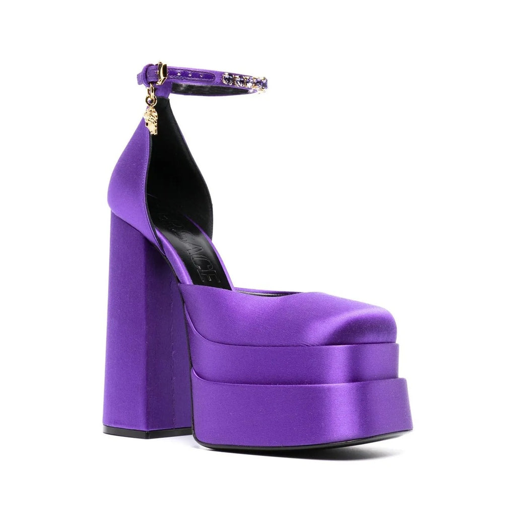 VERSACE MEDUSA AEVITAS SATIN CRYSTAL PLATFORM PURPLE