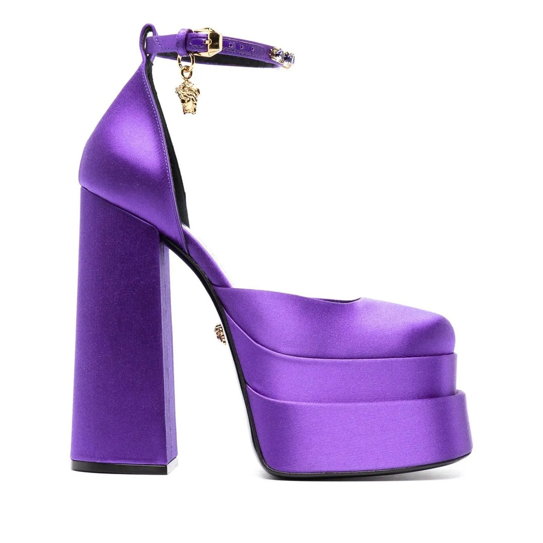VERSACE MEDUSA AEVITAS SATIN CRYSTAL PLATFORM PURPLE