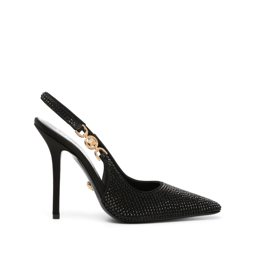 VERSACE MEDUSA SLINGBACK PUMPS BLACK GOLD