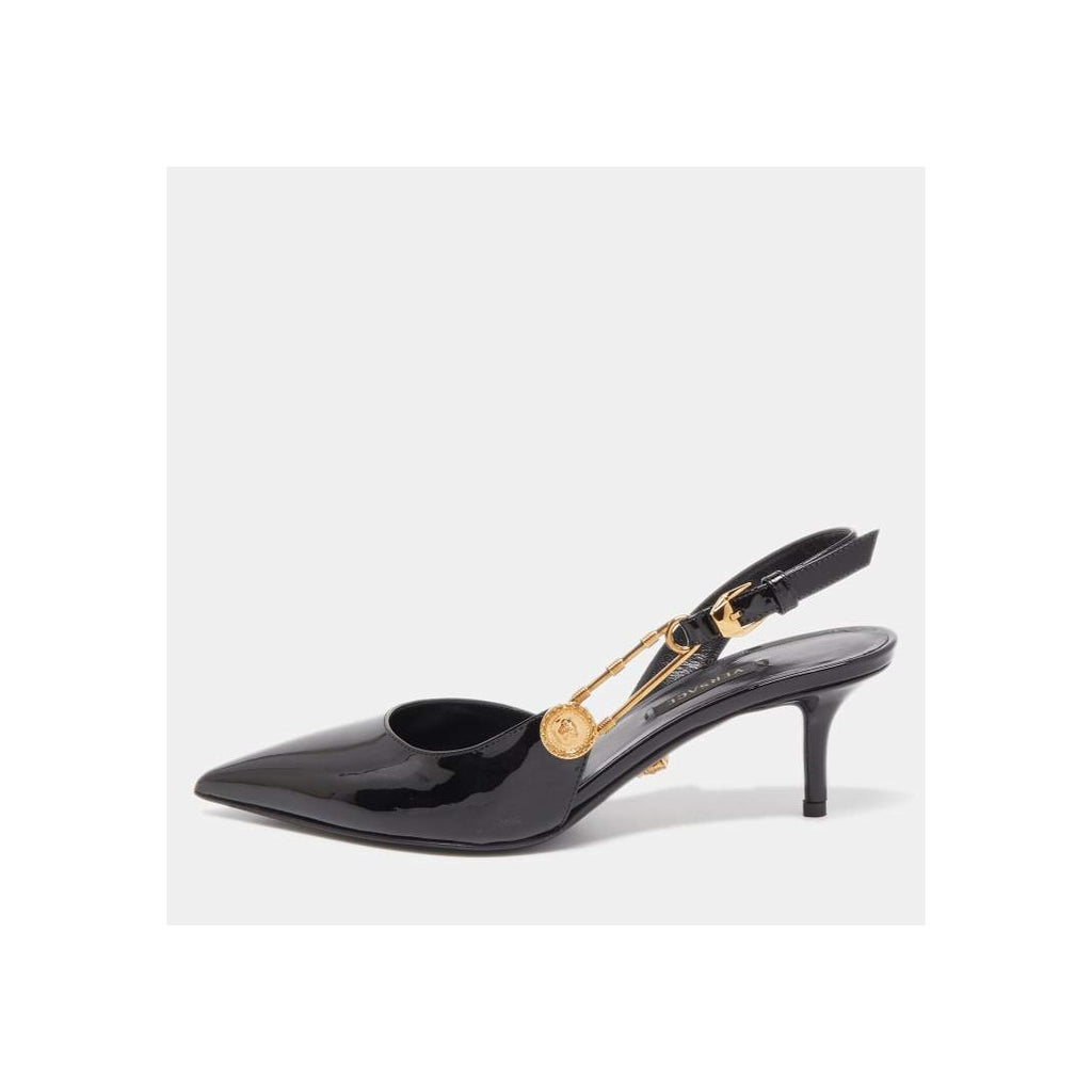 VERSACE 55MM SAFETY PIN SLINGBACK PUMPS BLACK