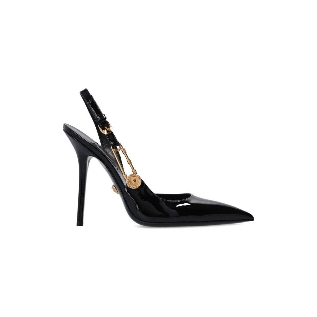 VERSACE 55MM SAFETY PIN SLINGBACK PUMPS BLACK
