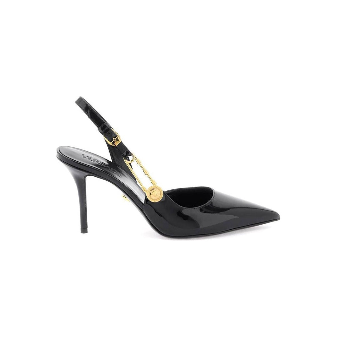 VERSACE 55MM SAFETY PIN SLINGBACK PUMPS BLACK