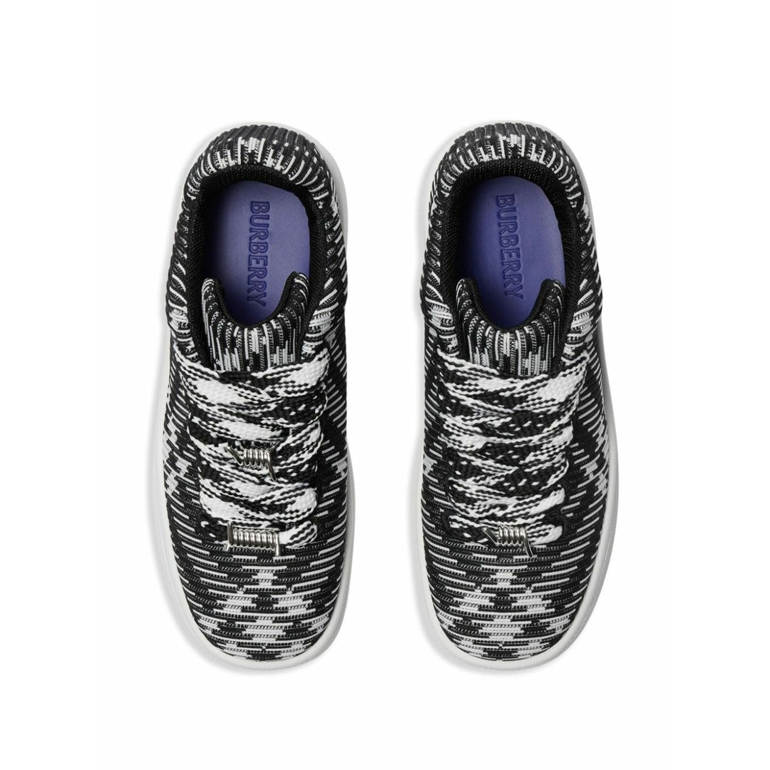 BURBERRY CHECK KNIT BOX LOW-TOP SNEAKERS BLACK