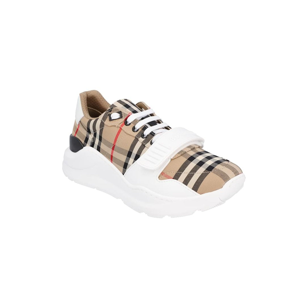 BURBERRY NEW REGIS VINTAGE CHECK CANVAS TRAINERS WHITE