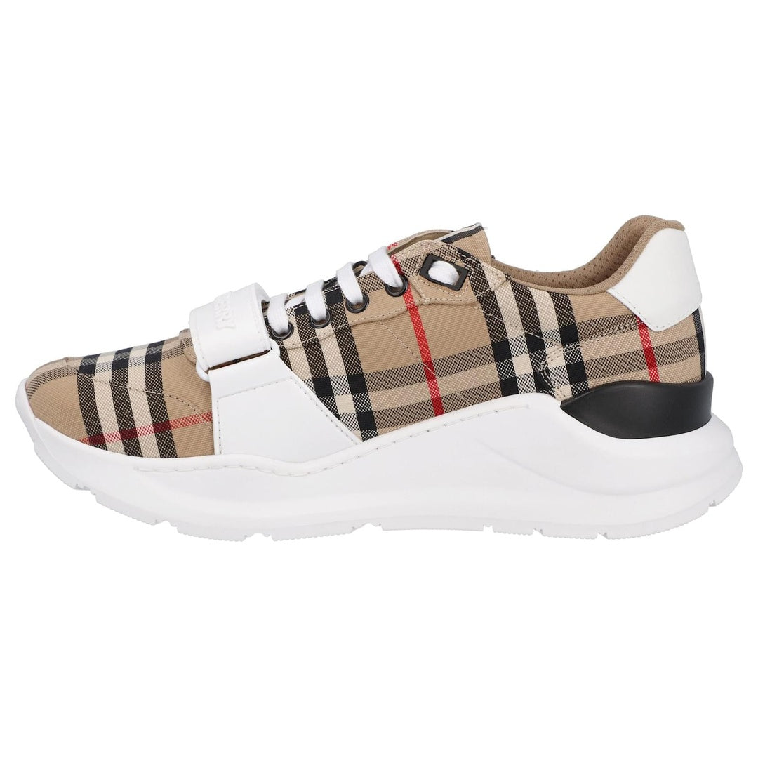BURBERRY NEW REGIS VINTAGE CHECK CANVAS TRAINERS WHITE