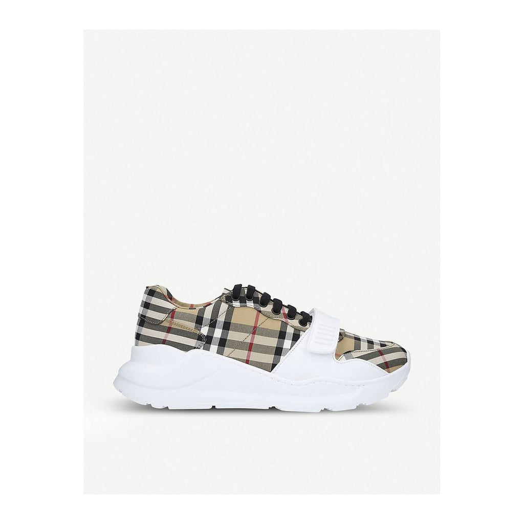 BURBERRY NEW REGIS VINTAGE CHECK CANVAS TRAINERS WHITE