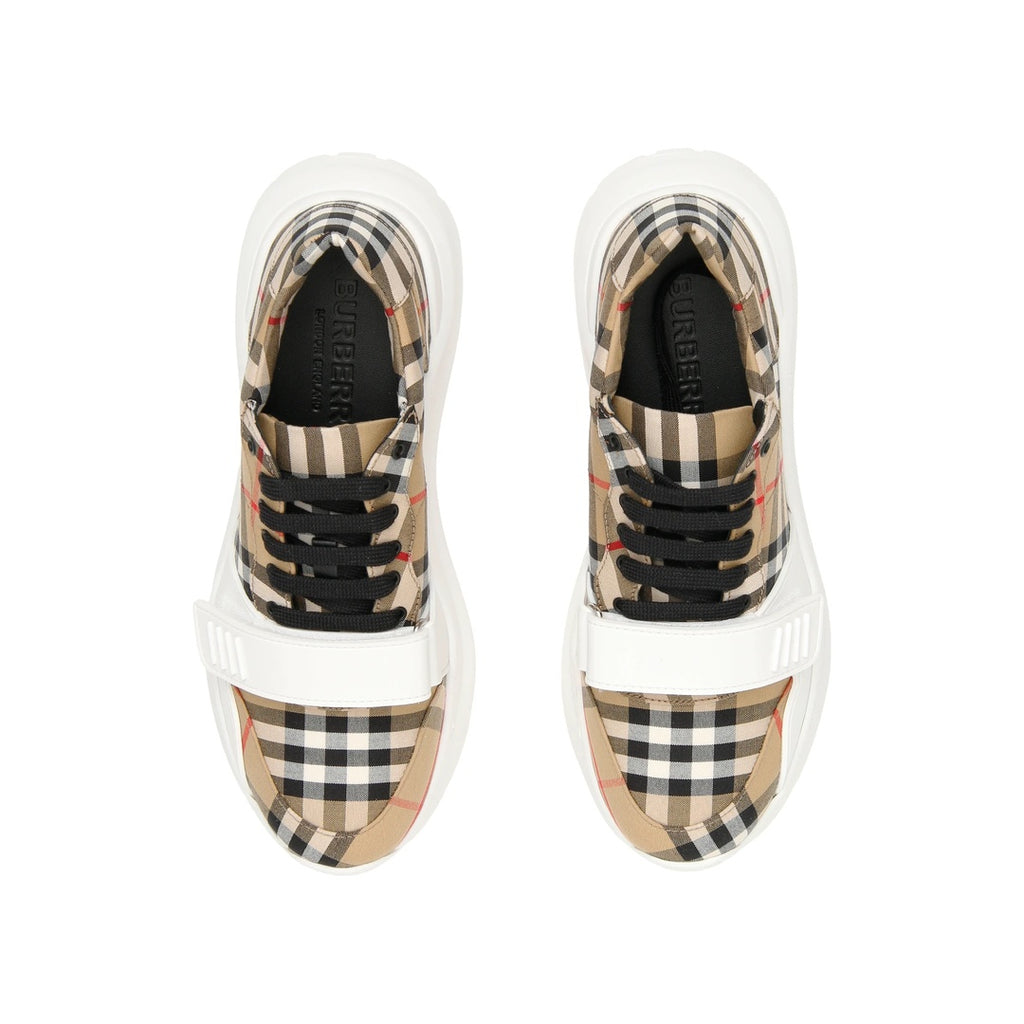 BURBERRY NEW REGIS VINTAGE CHECK CANVAS TRAINERS WHITE