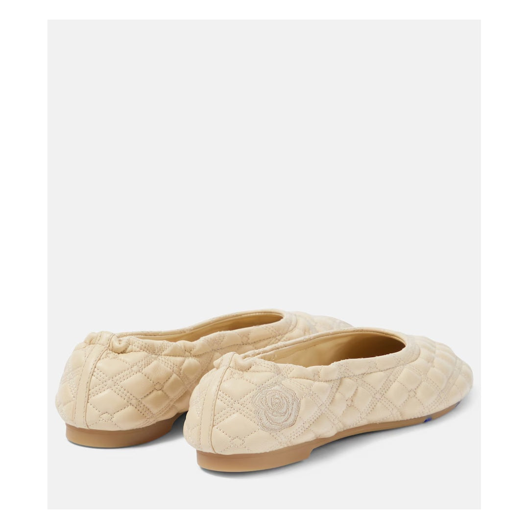 BURBERRY FAWN LEATHER LOAFER BALLERINA FLATS NUTMEG CREAM