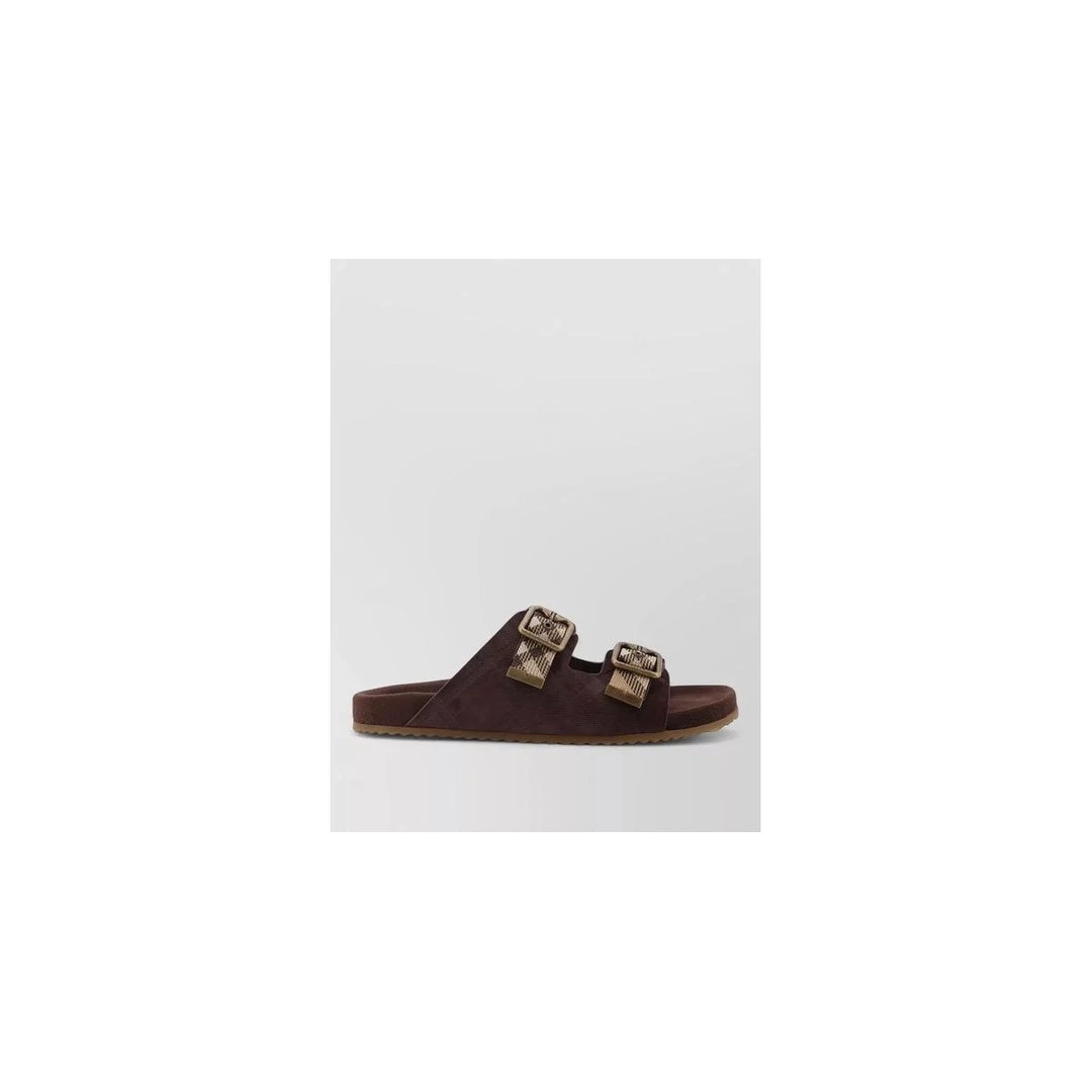 BURBERRY CHECK SUEDE URCHIN SANDALS BLACK