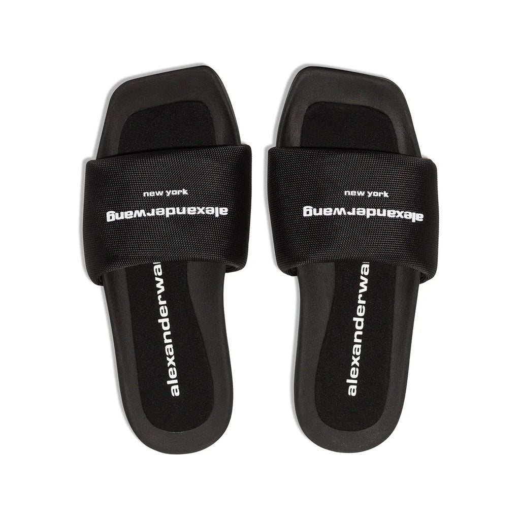 ALEXANDER WANG LOGO PRINT FLAT SLIDE BLACK