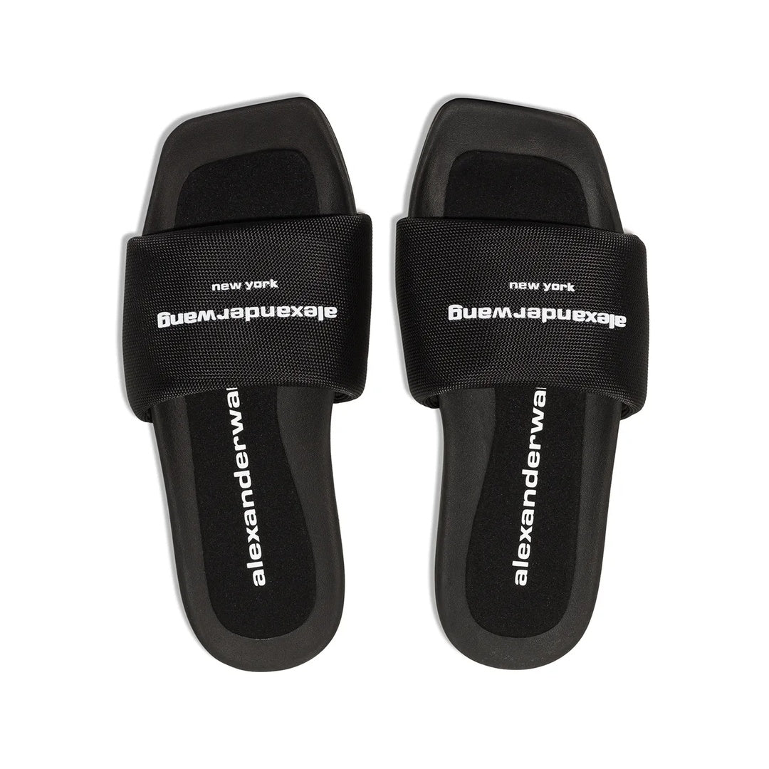 ALEXANDER WANG LOGO PRINT FLAT SLIDE BLACK