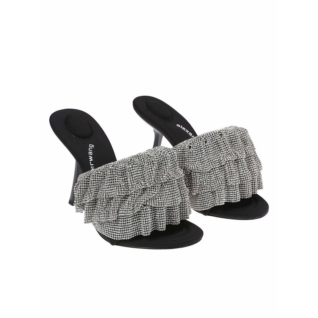 ALEXANDER WANG NALA RUFFLE CRYSTAL MULE SANDAL BLACK