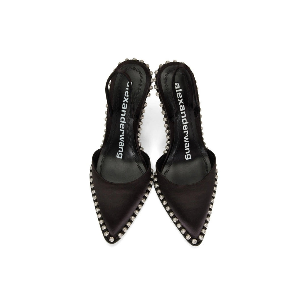 Alexander Wang Satin Lolita Crystal-Embellished Sandal Heel Black