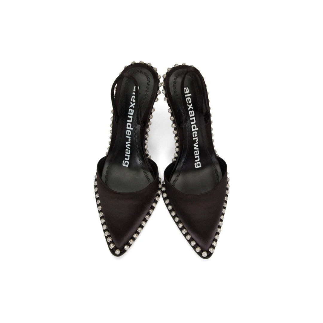 Alexander Wang Satin Lolita Crystal-Embellished Sandal Heel Black