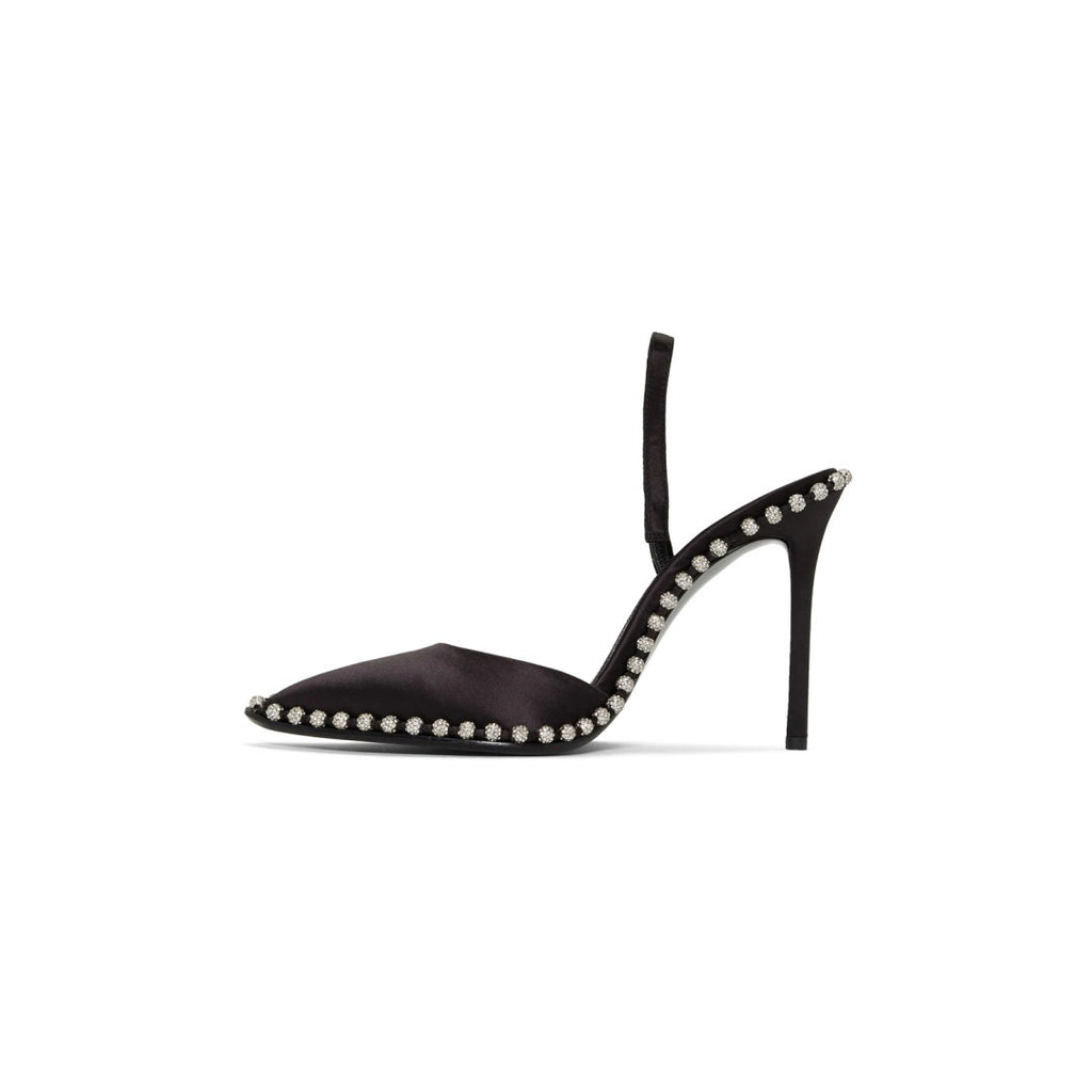 Alexander Wang Satin Lolita Crystal-Embellished Sandal Heel Black