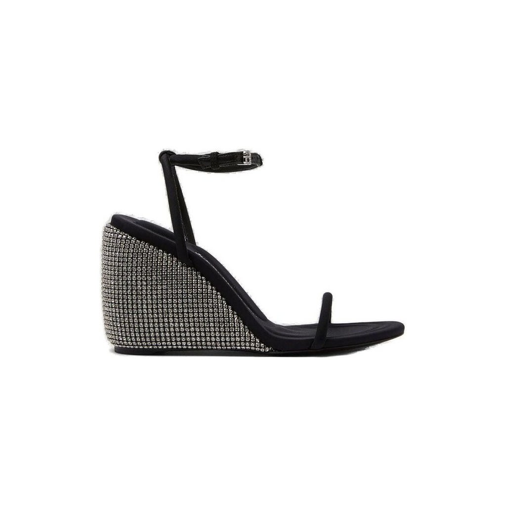 ALEXANDER WANG DAHLIA EMBELLISHED WEDGE SANDAL BLACK