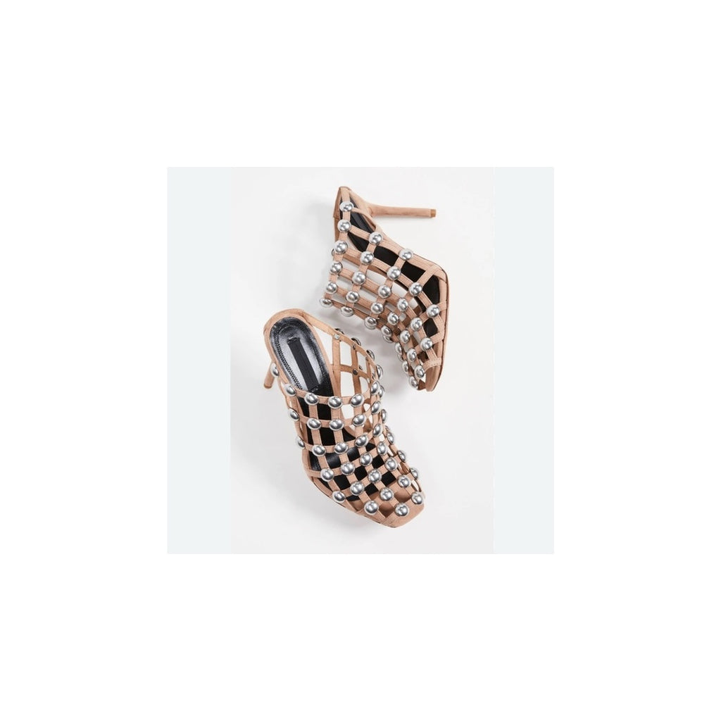 ALEXANDER WANG SADIE STUDDED CAGED MULE SANDAL NUDE