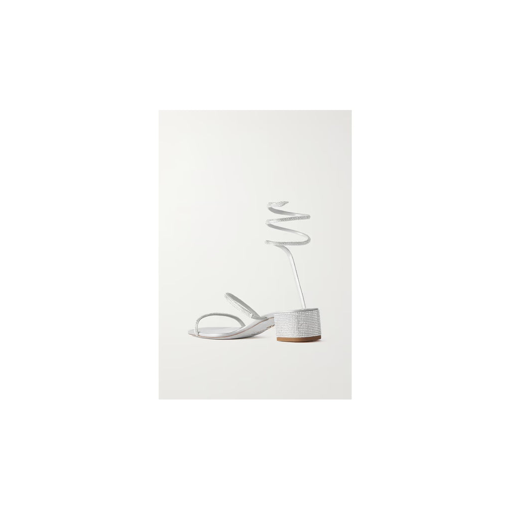 RENÉ CAOVILLA CLEO CRYSTAL-EMBELLISHED SATIN SANDAL SILVER