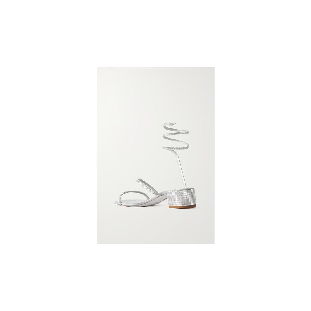 RENÉ CAOVILLA CLEO CRYSTAL-EMBELLISHED SATIN SANDAL SILVER