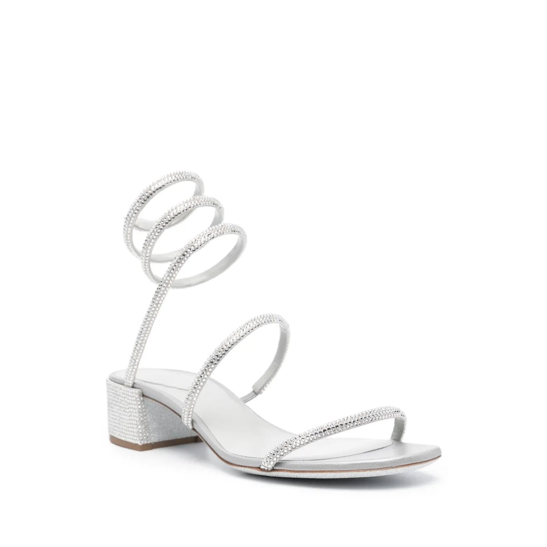 RENÉ CAOVILLA CLEO SANDAL GREY CRYSTAL-EMBELLISHED SILVER