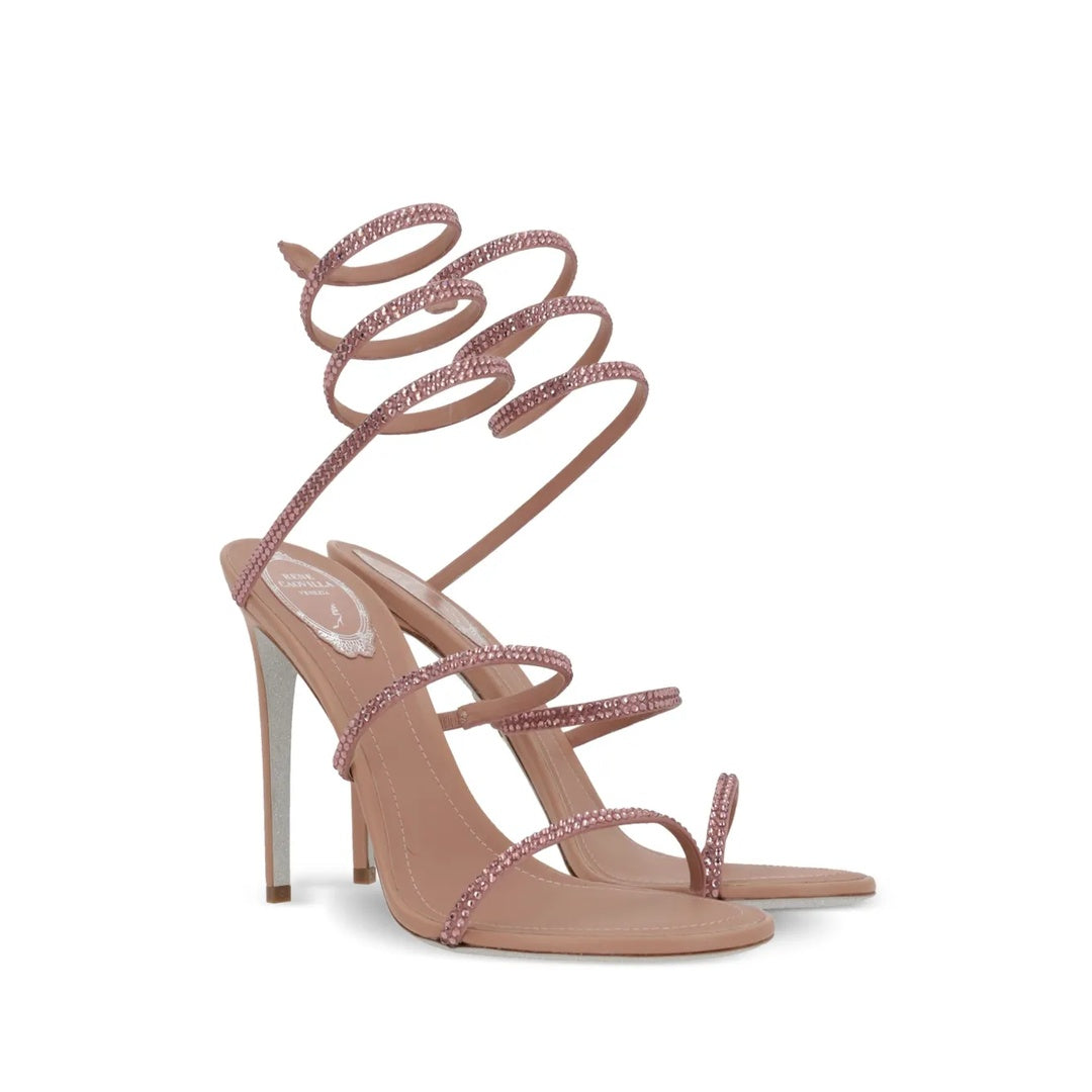 RENÉ CAOVILLA CLEO LEATHER HEELED SANDAL PINK