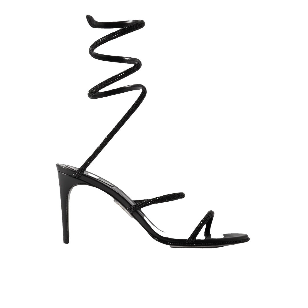 RENÉ CAOVILLA CLEO CRYSTAL-EMBELLISHED LEATHER SANDAL BLACK