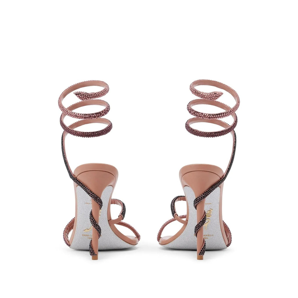 RENÉ CAOVILLA CLEO POWDER STRASS SPIRAL SANDAL PINK